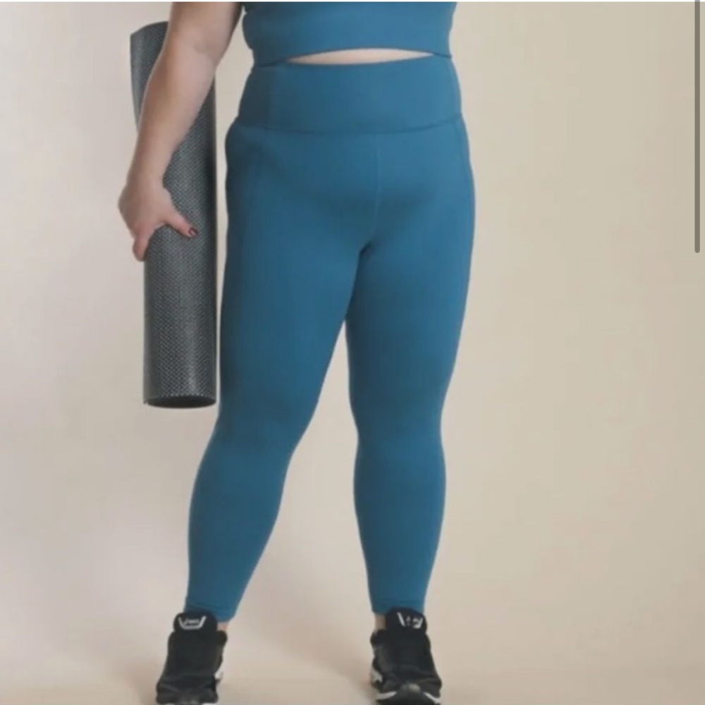 Girlfriend Collective Olympia Teal High Rise Leggings Small 23.5” - Picture 2 of 6